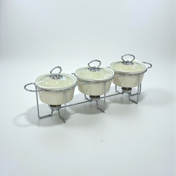 سخان بوفية صحن تقديم سيراميك لتسخين الطعام مزود بغطاء بتصميم فريد ثلاثي 