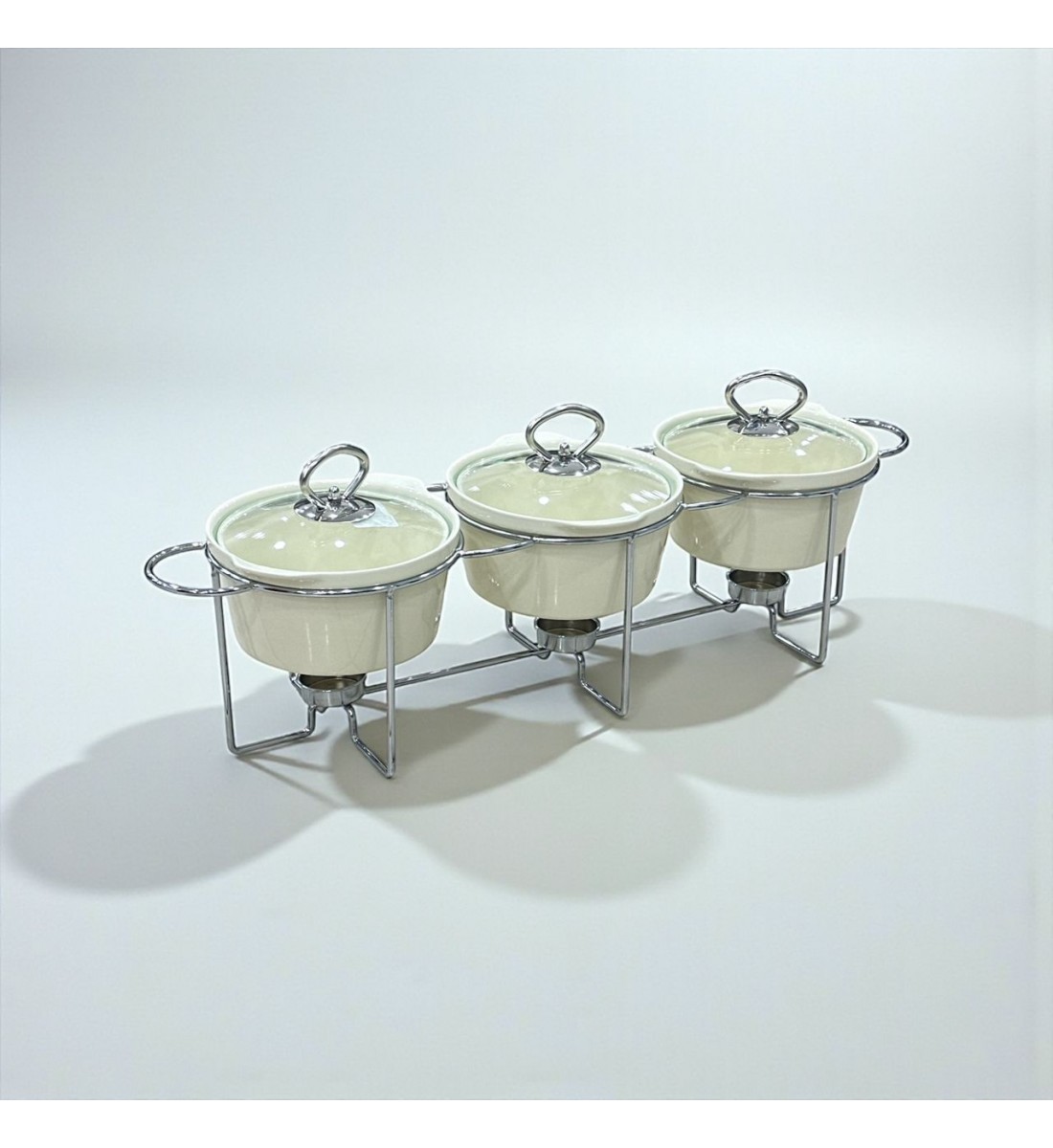 سخان بوفية صحن تقديم سيراميك لتسخين الطعام مزود بغطاء بتصميم فريد ثلاثي 