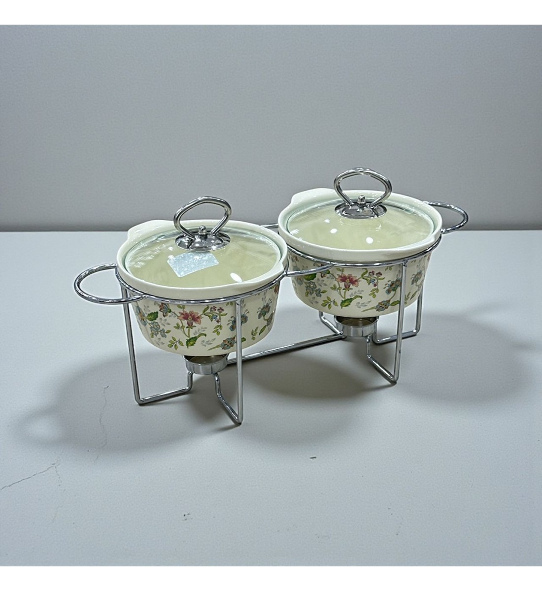 سخان بوفية صحن تقديم سيراميك لتسخين الطعام مزود بغطاء بتصميم فريد ثنائي  