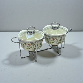 سخان بوفية صحن تقديم سيراميك لتسخين الطعام مزود بغطاء بتصميم فريد ثنائي  