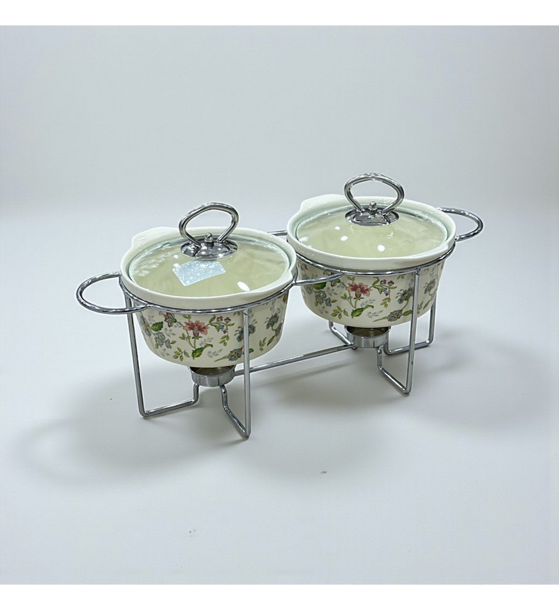 سخان بوفية صحن تقديم سيراميك لتسخين الطعام مزود بغطاء بتصميم فريد ثنائي  