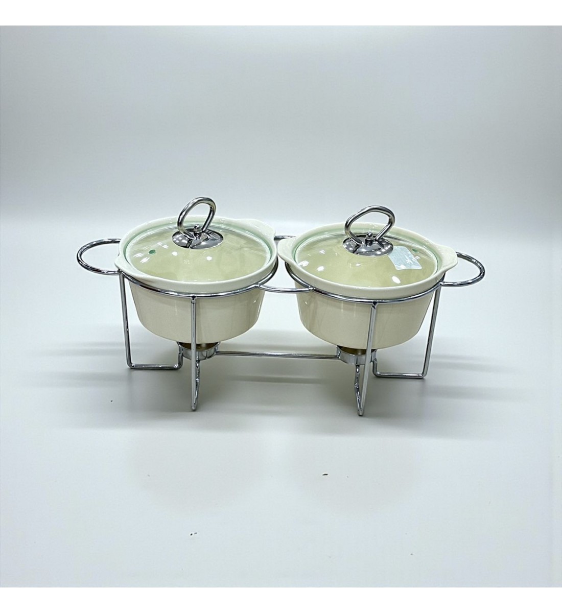 سخان بوفية صحن تقديم سيراميك لتسخين الطعام مزود بغطاء بتصميم فريد ثنائي  