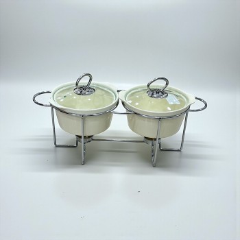 سخان بوفية صحن تقديم سيراميك لتسخين الطعام مزود بغطاء بتصميم فريد ثنائي  