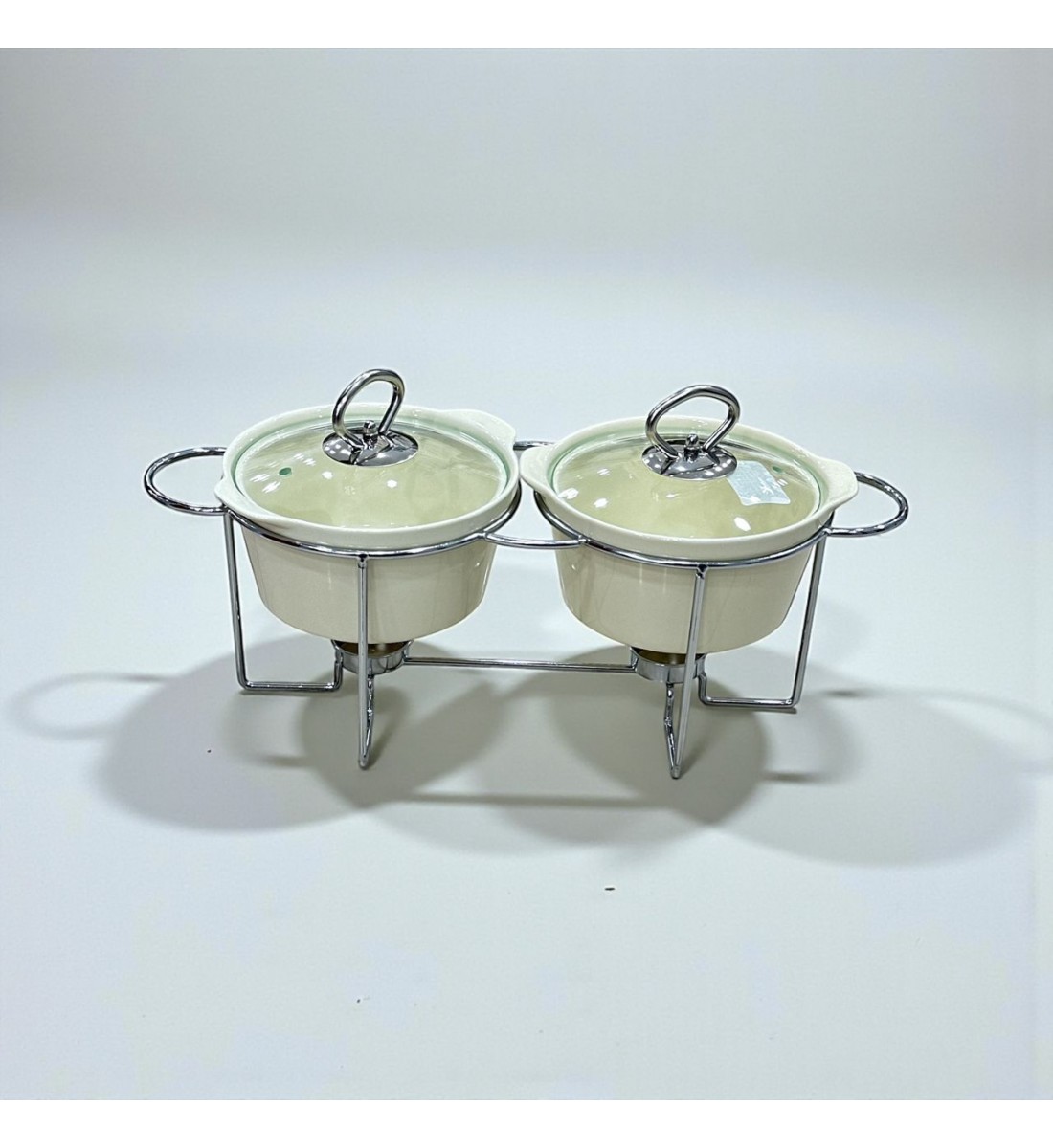 سخان بوفية صحن تقديم سيراميك لتسخين الطعام مزود بغطاء بتصميم فريد ثنائي  