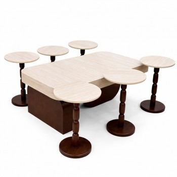 طقم طاوله بديل الرخام خشب بني 7قطع