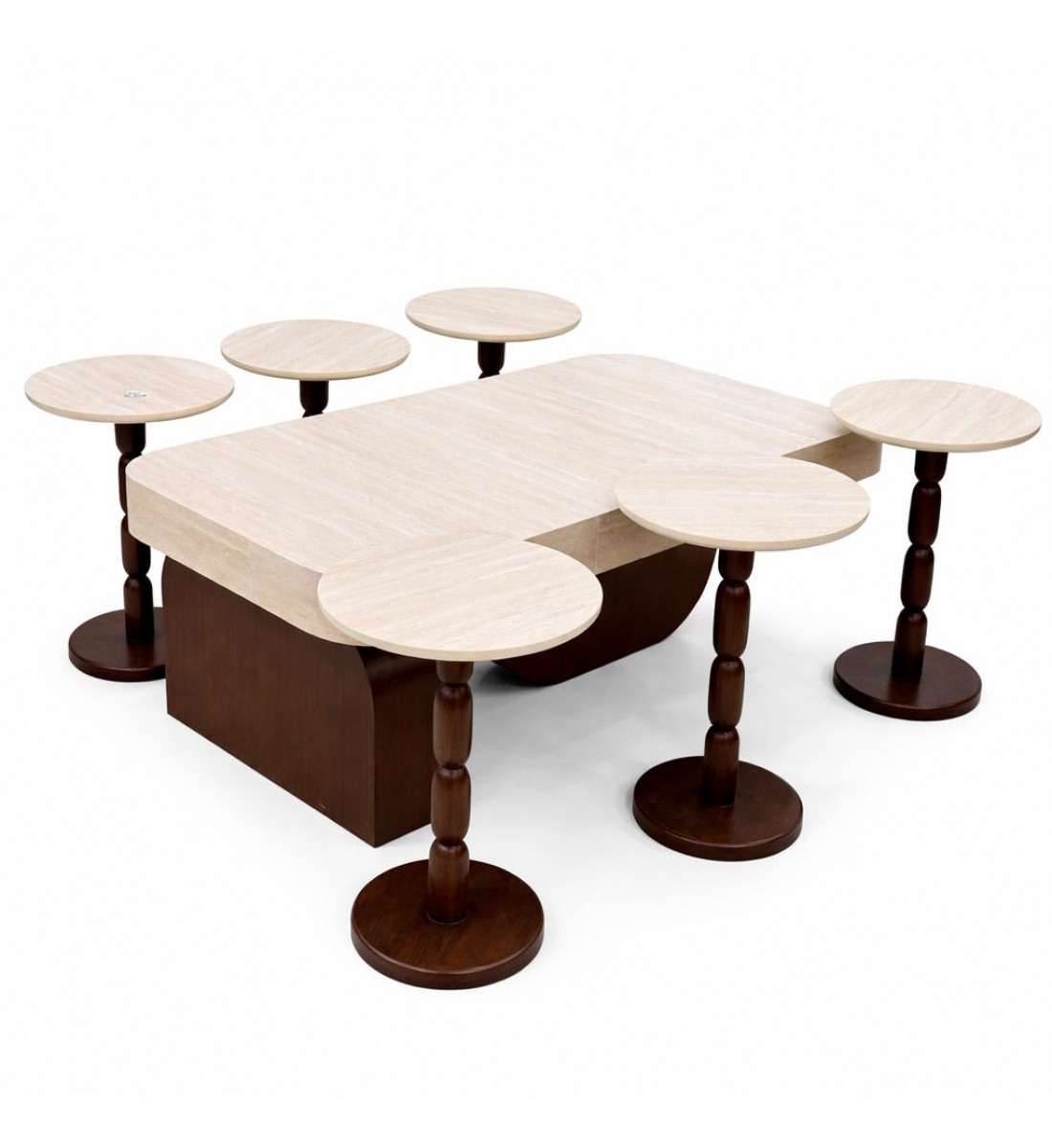 طقم طاوله بديل الرخام خشب بني 7قطع