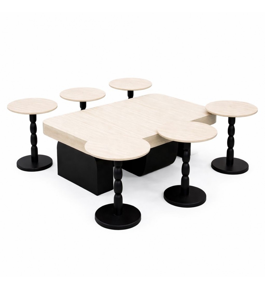 طقم طاوله بديل الرخام قاعده خشب اسود 7قطع