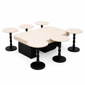 طقم طاوله بديل الرخام قاعده خشب اسود 7قطع