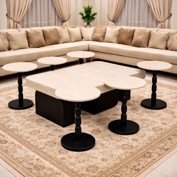 طقم طاوله بديل الرخام قاعده خشب اسود 7قطع