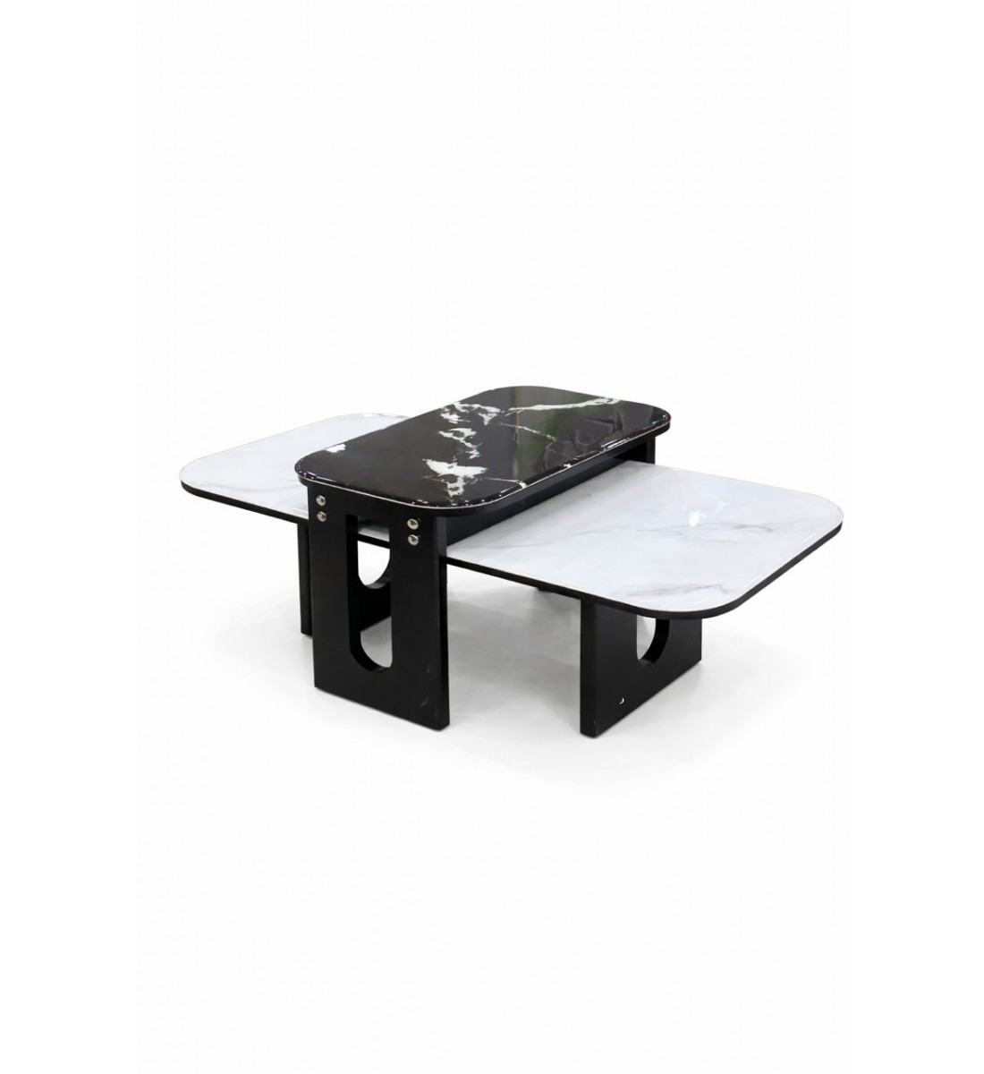 طقم طاولات وسطية للكنب 1+1 رخام مستطيل أسود وأبيض – فاليا بتصميم مودرن لغرف المعيشة