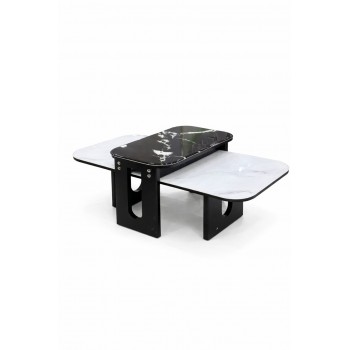 طقم طاولات وسطية للكنب 1+1 رخام مستطيل أسود وأبيض – فاليا بتصميم مودرن لغرف المعيشة