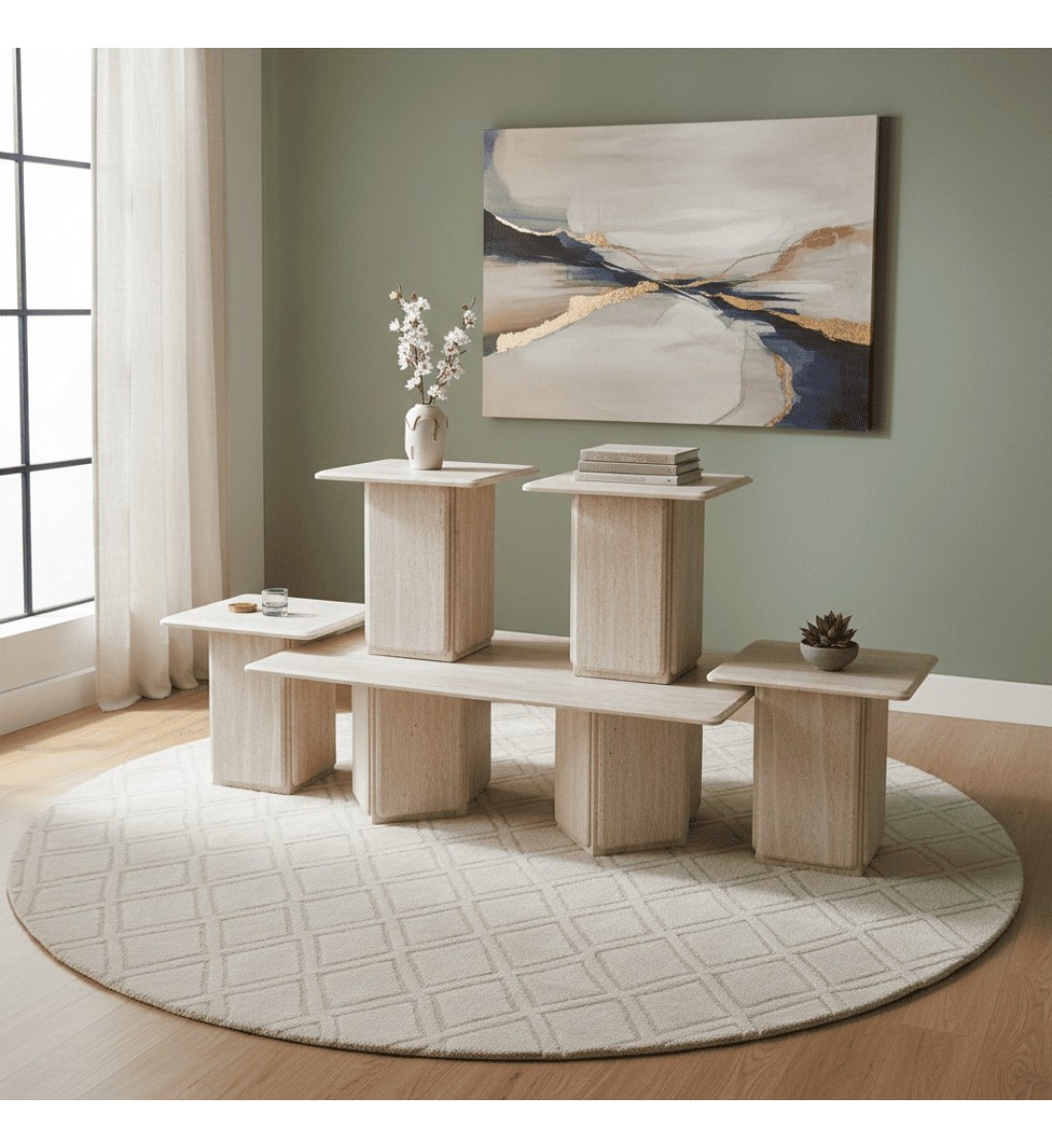 طقم طاولات قهوة خشب مستطيل -1+4