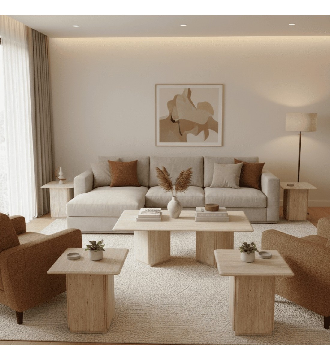 طقم طاولات قهوة خشب مستطيل -1+4