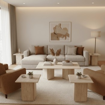 طقم طاولات قهوة خشب مستطيل -1+4