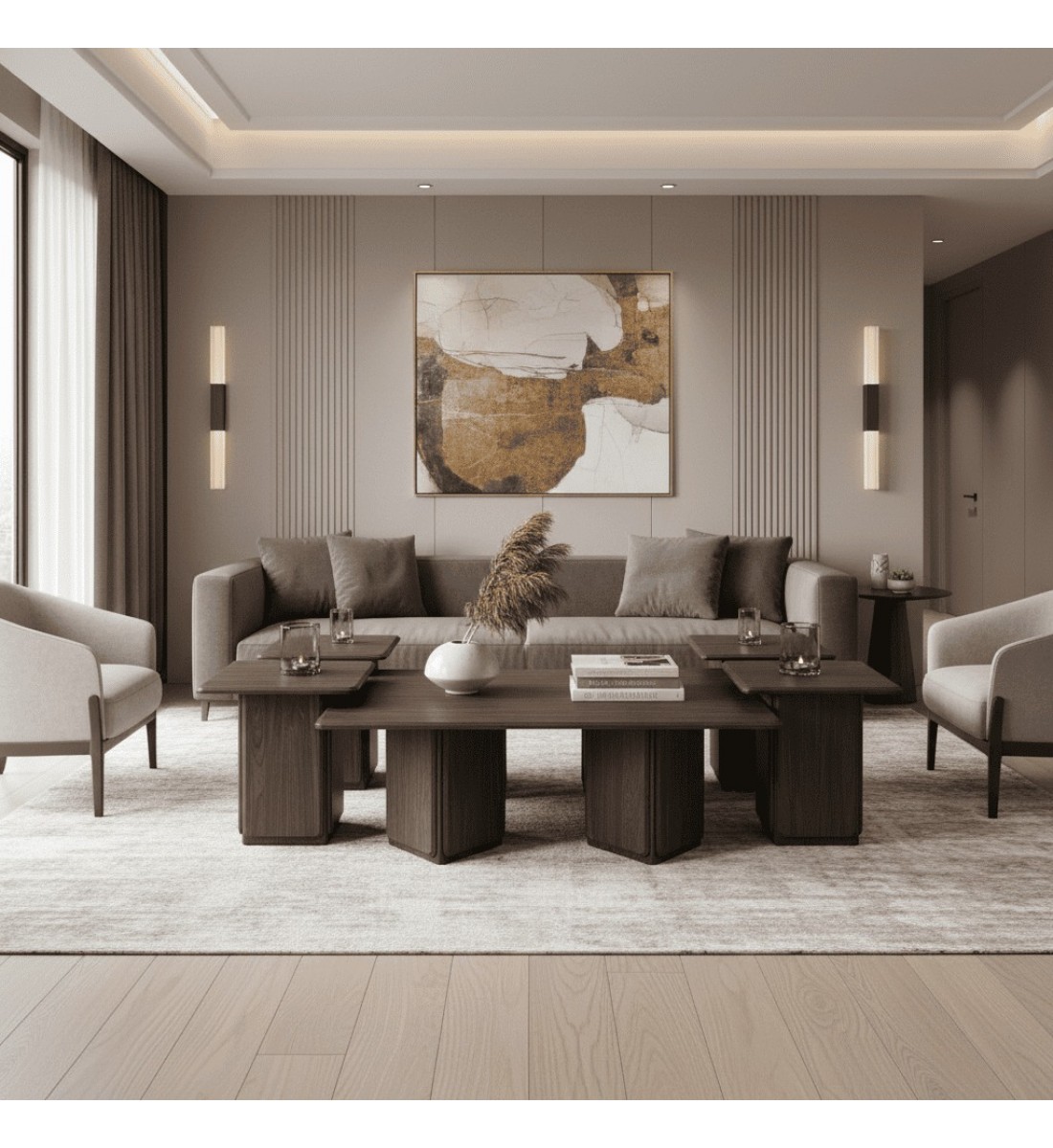 طقم طاولات قهوة خشب مستطيل -1+4