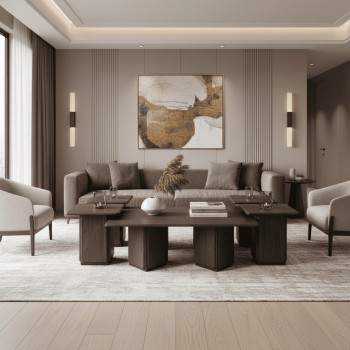 طقم طاولات قهوة خشب مستطيل -1+4