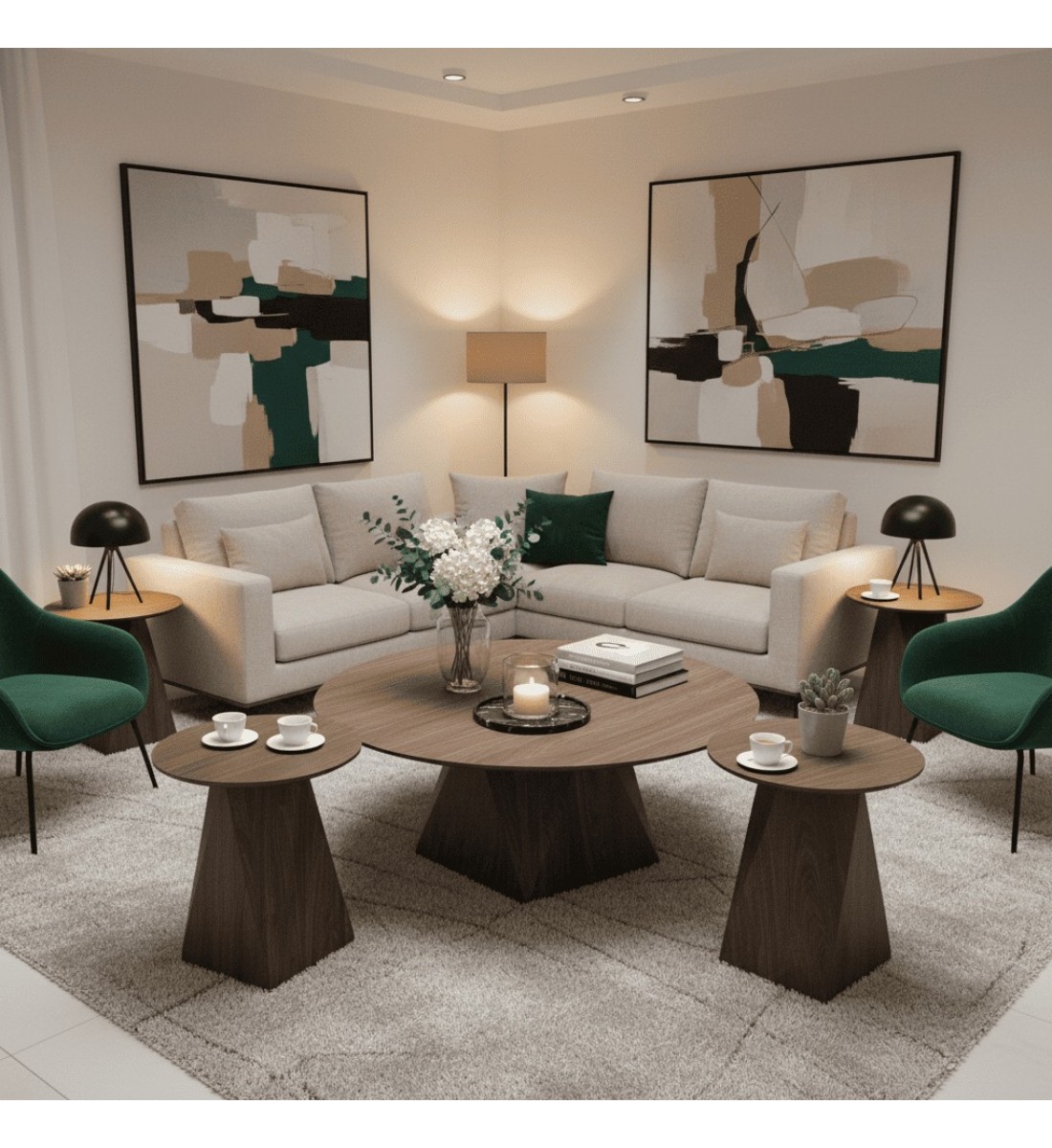  طقم طاولات خشبية مودرن (طاولة رئيسية + 4 طاولات جانبية)