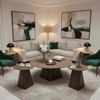  طقم طاولات خشبية مودرن (طاولة رئيسية + 4 طاولات جانبية)