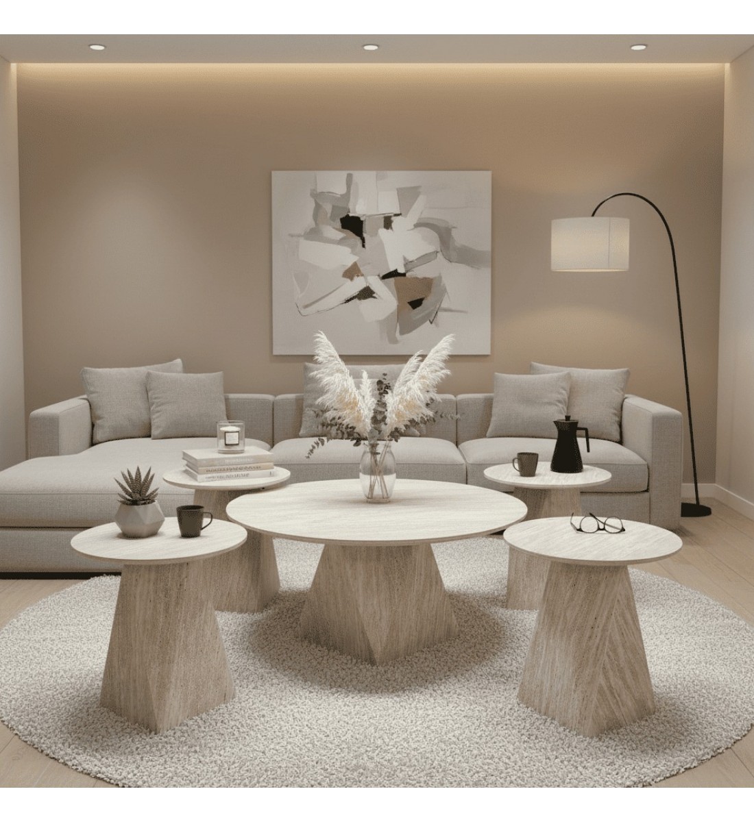  طقم طاولات خشبية مودرن (طاولة رئيسية + 4 طاولات جانبية)