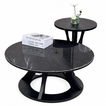 طقم طاولات وسط رخام +خشب  دائري عصري قطعتين