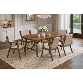 طاولة طعام أنيق يجمع بين الحداثة والفخامة  خشب  ماليزي تصميم عصري مع6 كراسي بني 