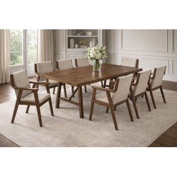 طاولة طعام أنيق يجمع بين الحداثة والفخامة  خشب  ماليزي تصميم عصري مع8كراسي بني 