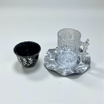 طقم كاسات وفناجين مع الصحن 18قطعه