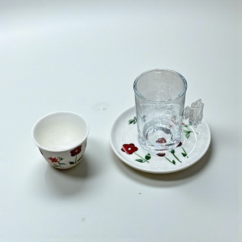 طقم كاسات وفناجين مع الصحن 36قطعه