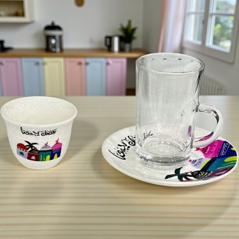 طقم كاسات وفناجين مع الصحن 36قطعه