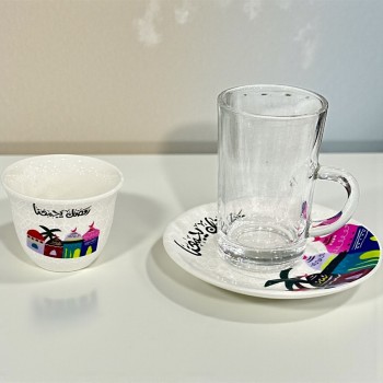 طقم كاسات وفناجين مع الصحن 36قطعه