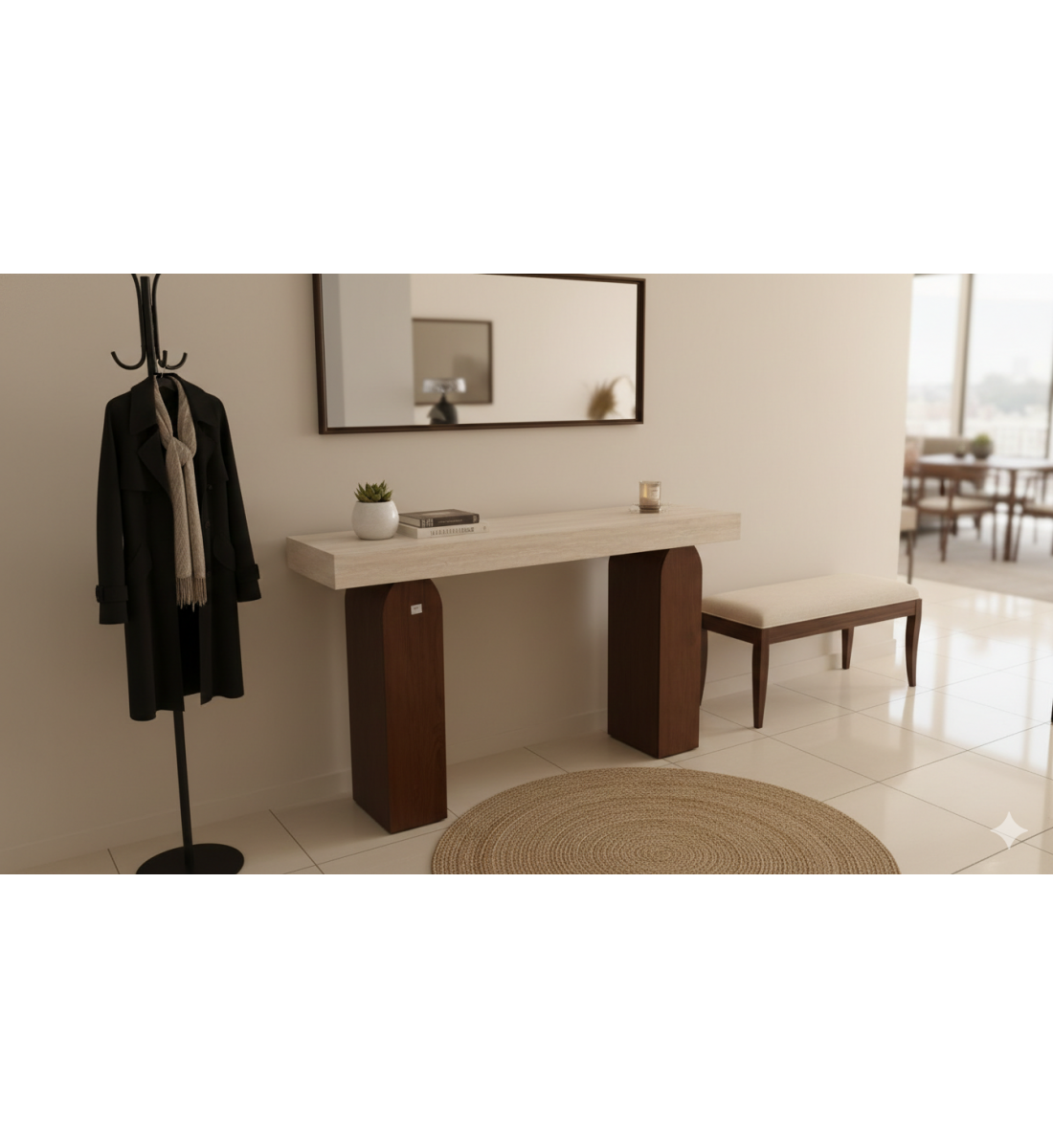  طاولة مدخل خشب بني سطح  بديل الرخام بيج  160×40×90سم 