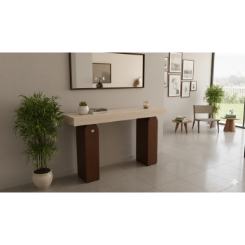  طاولة مدخل خشب بني سطح  بديل الرخام بيج  160×40×90سم 