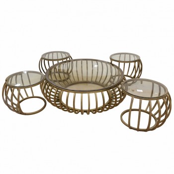 طقم طاولات قهوة جانبية بتصميم عصري أنيق، مصنوع من هيكل معدني ذهبي5قطع 