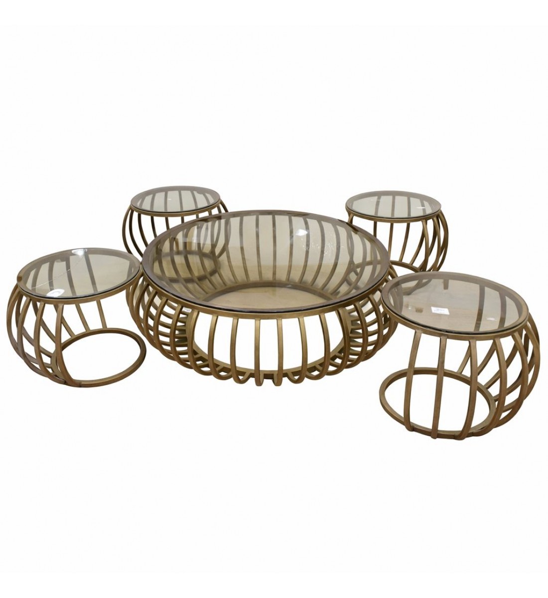 طقم طاولات قهوة جانبية بتصميم عصري أنيق، مصنوع من هيكل معدني ذهبي5قطع 