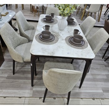 طاولة طعام أنيق يجمع بين الحداثة والفخامة  خشب بديل  الرخام تصميم عصري مع 8 كراسي رمادي 