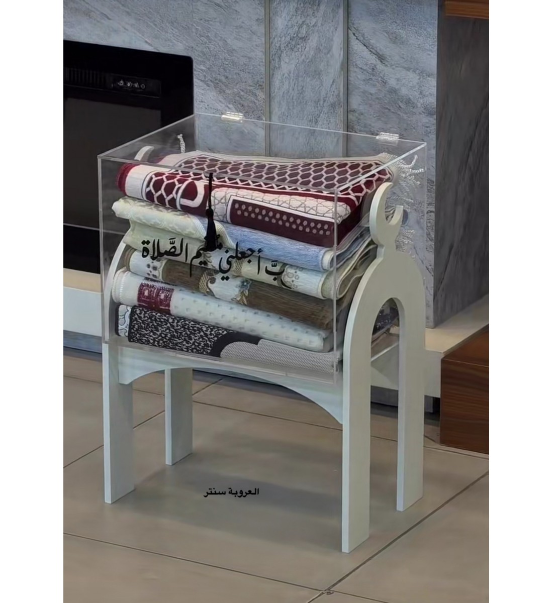 بوكس اكريلك سجادات مع قاعدة خشبي بيج 30×40×47سم 