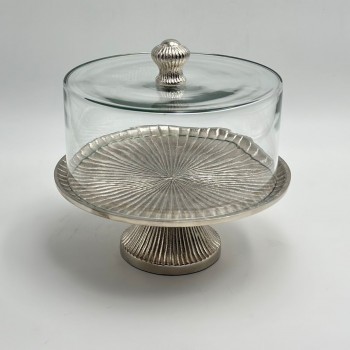 صحن تقديم معدنية فاخرة – تصميم أنيق وعصري فضي  23×23×18سم 