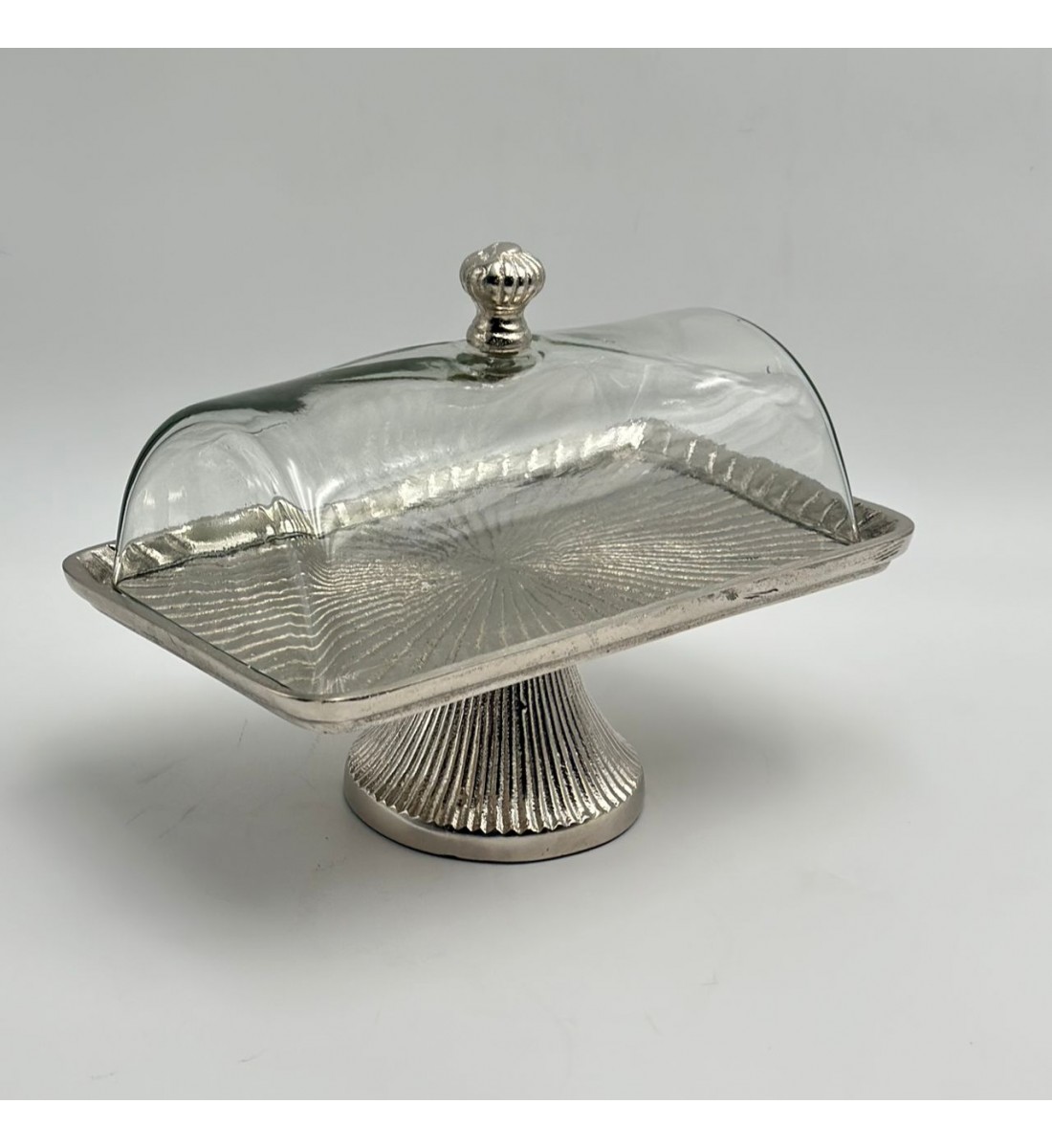 صحن تقديم معدنية فاخرة – تصميم أنيق وعصري فضي   25×16×18سم 