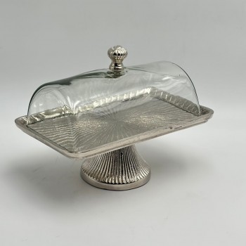 صحن تقديم معدنية فاخرة – تصميم أنيق وعصري فضي   25×16×18سم 