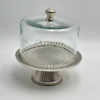 صحن تقديم معدنية فاخرة – تصميم أنيق وعصري فضي 18×18×16سم 