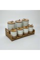 طقم علب تخزين المطبخ مع حامل خشبي – 7 قطع