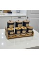 طقم علب تخزين المطبخ مع حامل خشبي – 7 قطع