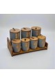 طقم علب تخزين المطبخ مع حامل خشبي – 7 قطع