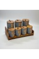 طقم علب تخزين المطبخ مع حامل خشبي – 7 قطع