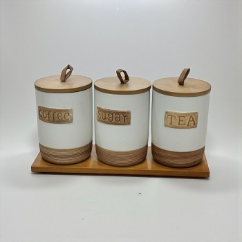 طقم علب تخزين المطبخ مع حامل خشبي – 4قطع سيرميك طقم علب تخزين المطبخ مع حامل خشبي – 4قطع سيرميك
