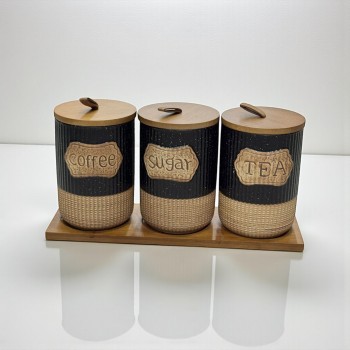 طقم علب تخزين المطبخ مع حامل خشبي – 4قطع سيرميك طقم علب تخزين المطبخ مع حامل خشبي – 4قطع سيرميك