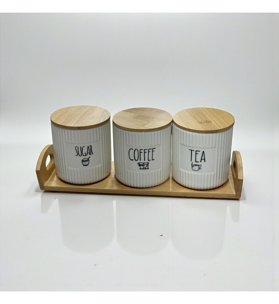 طقم علب تخزين المطبخ مع حامل خشبي – 4 قطع سيرميك