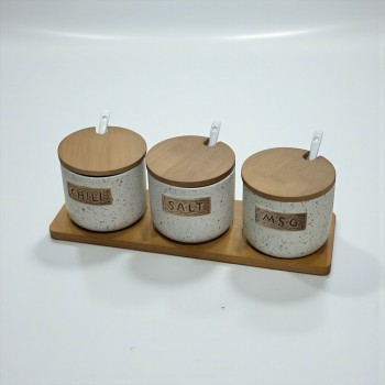 طقم علب تخزين المطبخ مع حامل خشبي – 7 قطع سيرميك 