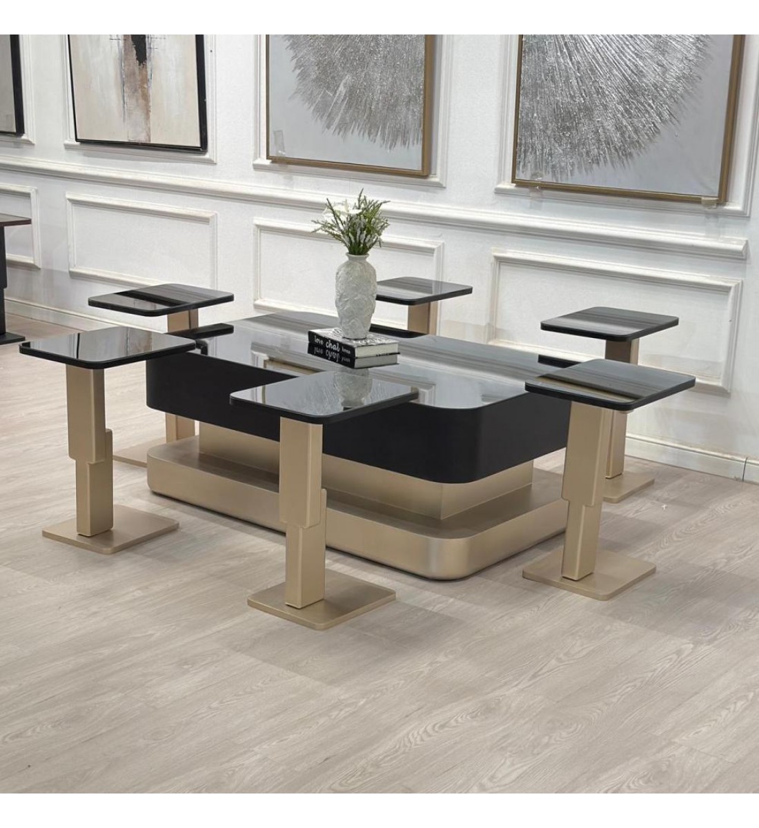 طقم طاولات تقديم ليون سنديان 7قطع (منتج تفصيل ) طقم طاولات تقديم ليون سنديان 7قطع (منتج تفصيل )