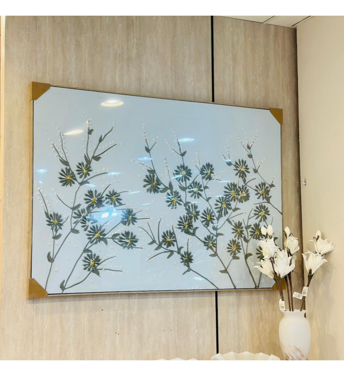 لوحه زينة حائط ديكور جبسية اطار بيج 140×100سم 